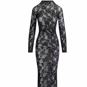 SKIMS Black Lace Long Sleeve Dress